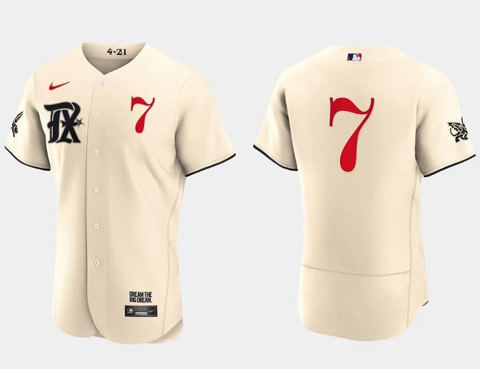 Men's Texas Rangers #7 Ivan Rodriguez Cream 2023 City Connect Flex Base Stitched Baseball Jersey